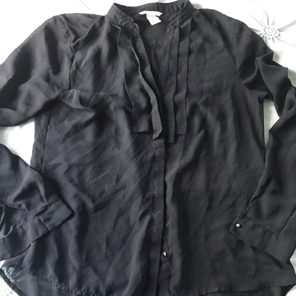 H&M Black Sheer Button Up Blouse